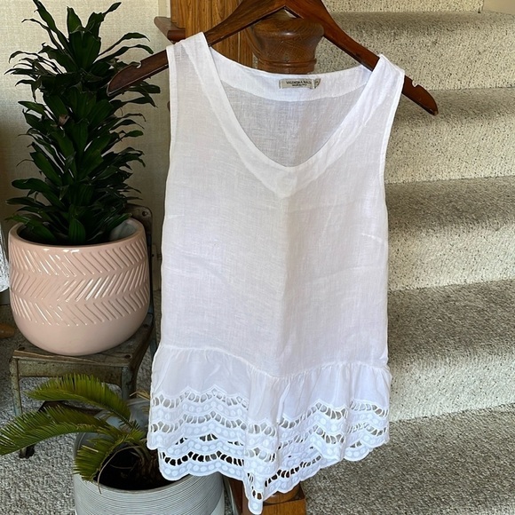 Valentina Naldi White Eyelet 100% Linen Top - Picture 1 of 9